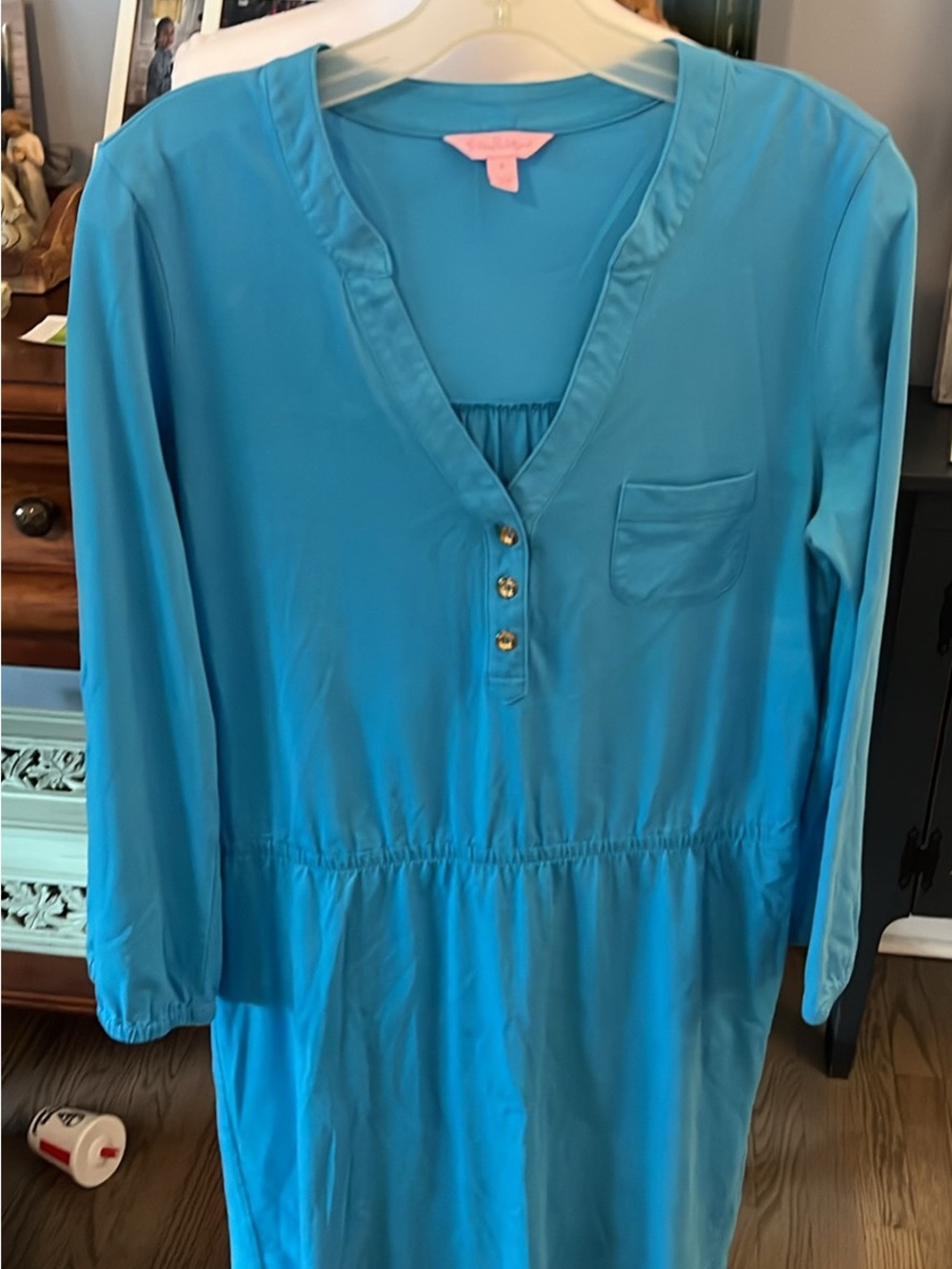 Lilly Pulitzer Bright Turquoise Long Sleeve V-Neck Tunic Dress